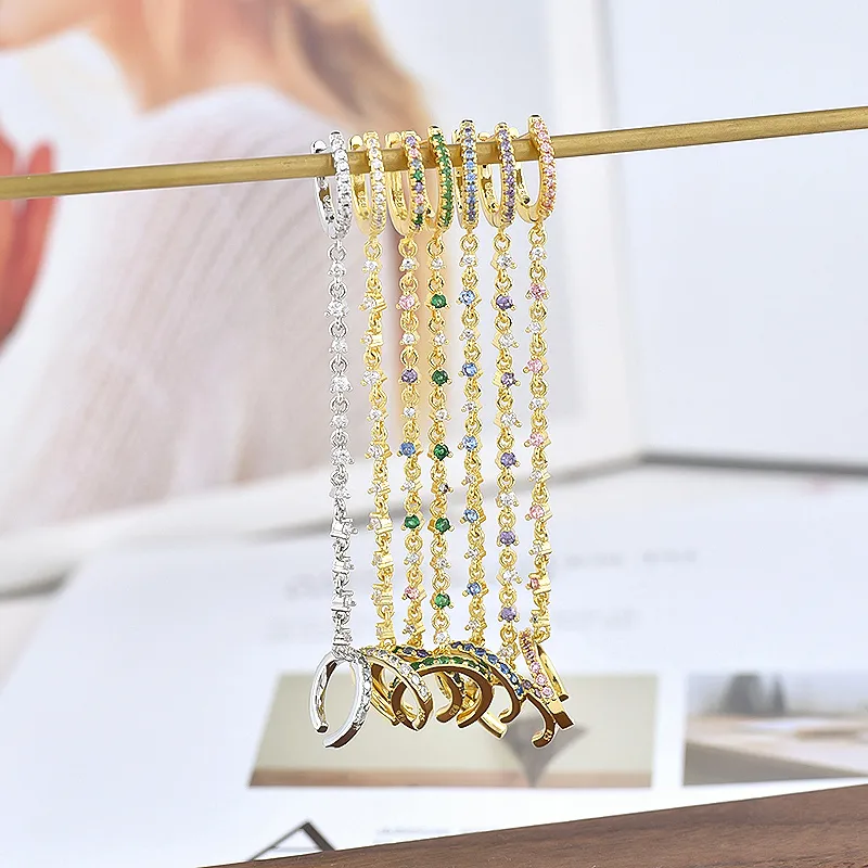 Wholesale Fashion Geometric Copper Artificial Gemstones Earrings