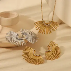 Wholesale Jewelry Retro Luxurious Classic Style Sun 304 Stainless Steel Zircon 18K Gold Plated Plating Inlay Earrings Necklace