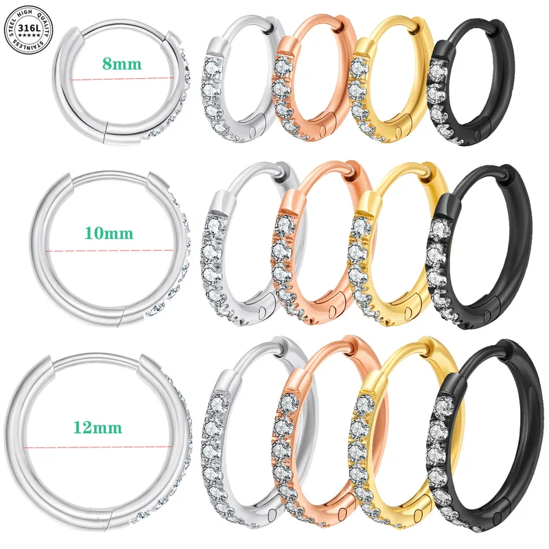 Wholesale Stainless Steel Diamond Embedded Round Wire Ear Cu Unisex Fashion Earrings New Style Zirconium Ring For Men And Women