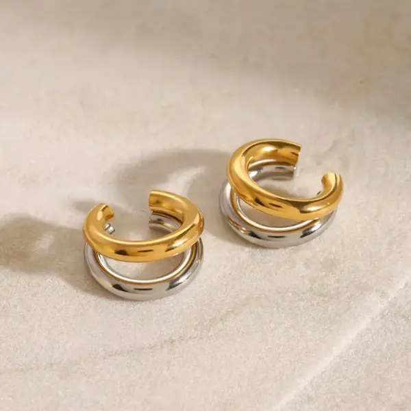 Wholesale 1 Pair Simple Style C Shape Color Block Plating 304 Stainless Steel 18K Gold Plated Ear Cuffs