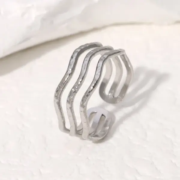 Wholesale PVD Coated Real Gold Plated 18K Gold Waves Lines 304 Stainless Steel IG Style Simple Style Classic Style Waterproof Non Tarnish Open Rings