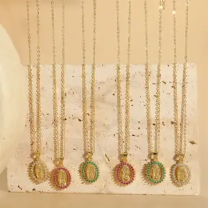Vintage Style Simple Style Virgin Mary Copper Plating Inlay Zircon 14k Gold Plated Pendant Necklace
