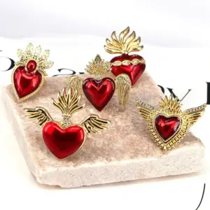 Wholesale Copper Inlay Heart Shape Wings Zircon Open Rings