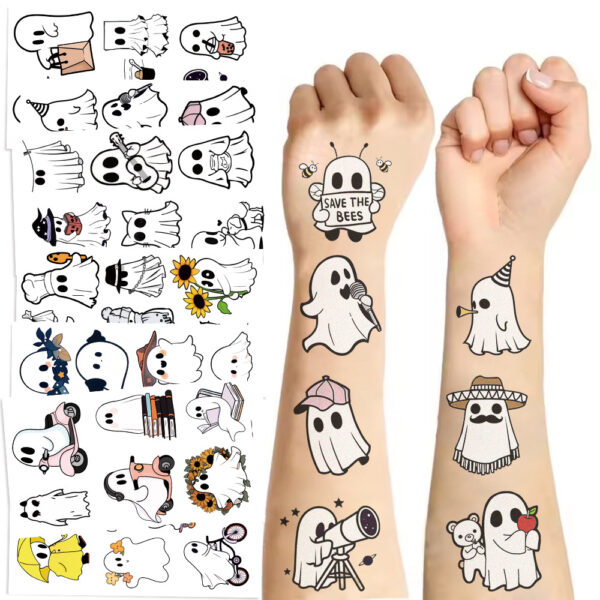 Wholesale New Cartoon Cute Ghost Tattoo Sticker Waterproof Party Gift Funny Fun Face Sticker Cross-border