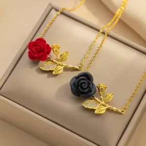 Wholesale PVD Coated Real Gold Plated Rose Stainless Steel IG Style Waterproof Non Tarnish Titanium Steel Necklace