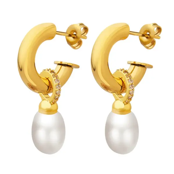 PVD Coated Real Gold Plated Geometric Titanium Steel Vintage Style Waterproof Non Tarnish Drop Earrings