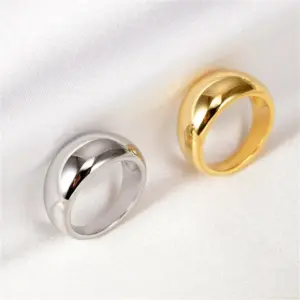 Wholesale PVD Coated Real Gold Plated Solid Color Stainless Steel Fashion Waterproof Non Tarnish Rings