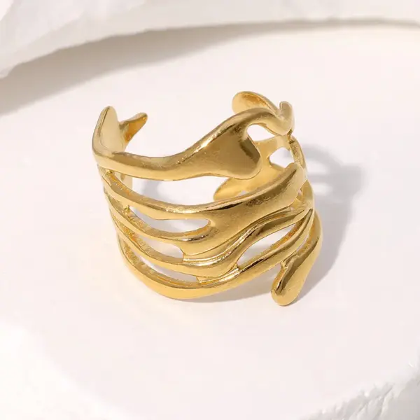 PVD Coated Real Gold Plated 18K Gold Irregular Solid Color 304 Stainless Steel IG Style Simple Style Korean Style Waterproof Non Tarnish Open Rings