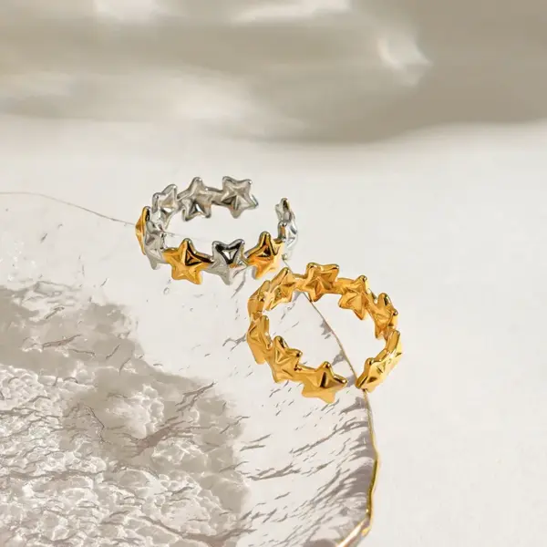 304 Stainless Steel Pentagram PVD Coated Real Gold Plated Casual Simple Style Commute Waterproof Non Tarnish Open Rings Rings