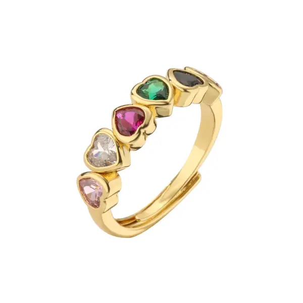 Gold Plated Geometry Heart Shape Artificial Gemstones Copper Rings