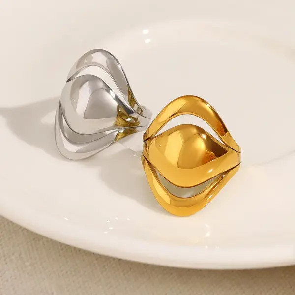 Wholesale PVD Coated 18K Gold Real Gold Plated Geometric 304 Stainless Steel Vacation French Style Waterproof Non Tarnish Open Rings