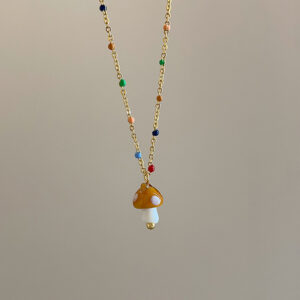 Brown mushroom necklace titanium steel