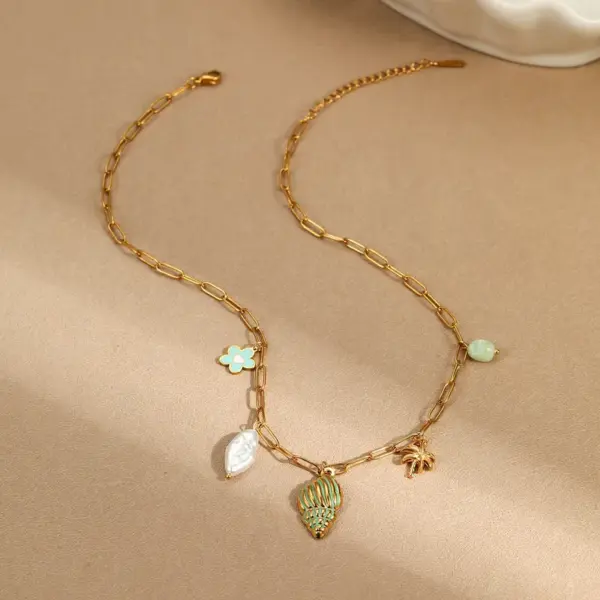 Wholesale PVD Coated Real Gold Plated Starfish Conch Coral 304 Stainless Steel Vacation Marine Style Waterproof Non Tarnish Jewelry Set