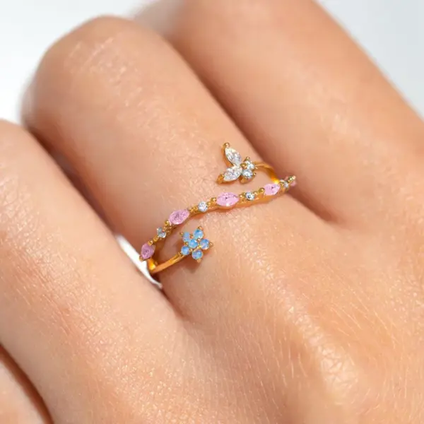 Wholesale Copper Inlay Heart Shape Butterfly Zircon Open Rings