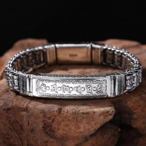 Six-character mantra woven brand rotating bracelet 20cm ( 60kg-80kg ) with / Vintage thai silver