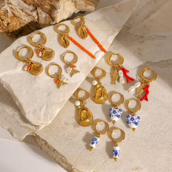 Wholesale 304 Stainless Steel Geometric PVD Coated Real Gold Plated Classical Simple Style Waterproof Non Tarnish Plating Charm Sleeper Hoop Earrings Drop Earrings