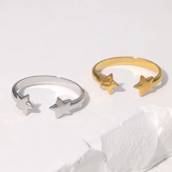 Wholesale PVD Coated Real Gold Plated 18K Gold Star 304 Stainless Steel Simple Style Waterproof Non Tarnish Open Rings