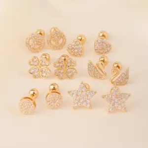 1 Pair Elegant Simple Style Geometric Heart Shape Butterfly Inlay 304 Stainless Steel Copper Zircon Gold Plated Ear Studs