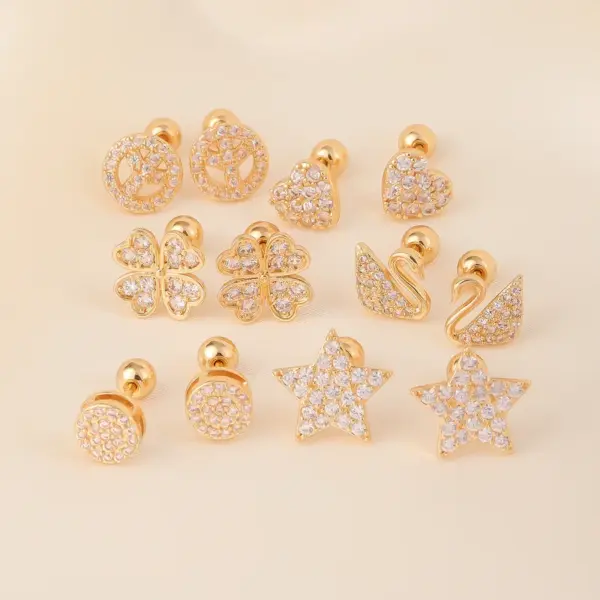 1 Pair Elegant Simple Style Geometric Heart Shape Butterfly Inlay 304 Stainless Steel Copper Zircon Gold Plated Ear Studs