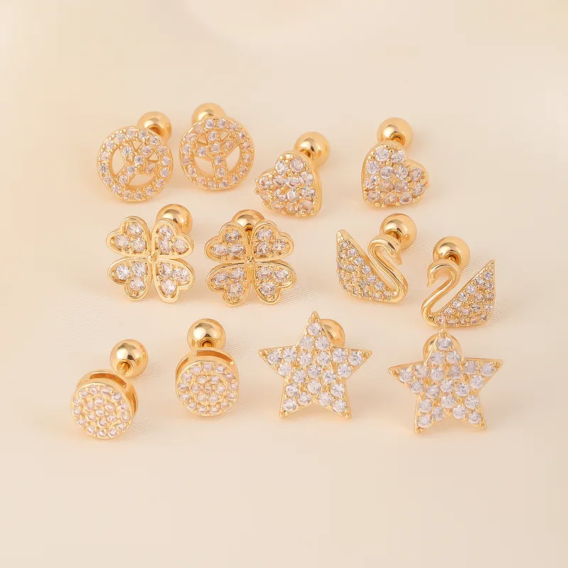 Wholesale 1 Pair Elegant Simple Style Geometric Heart Shape Butterfly Inlay 304 Stainless Steel Copper Zircon Gold Plated Ear Studs