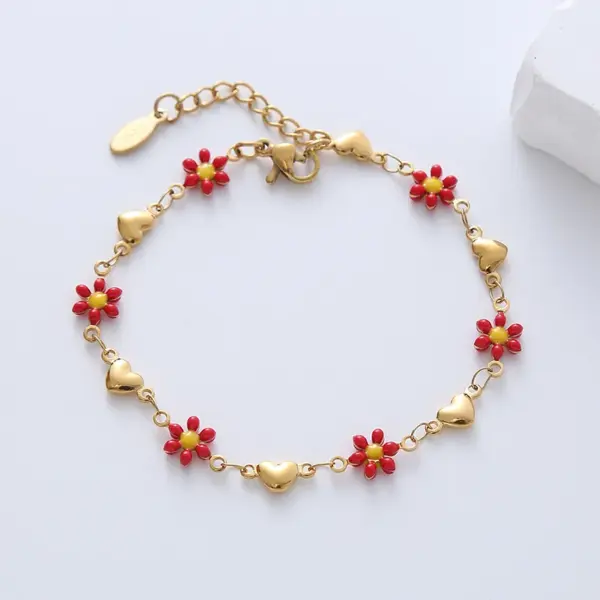 Wholesale 304 Stainless Steel Heart Shape Flower PVD Coated No Inlaid 18K Gold Plated Simple Style Waterproof Non Tarnish Epoxy Lobster Trigger Clasp Closure Colorful Gold Bracelets