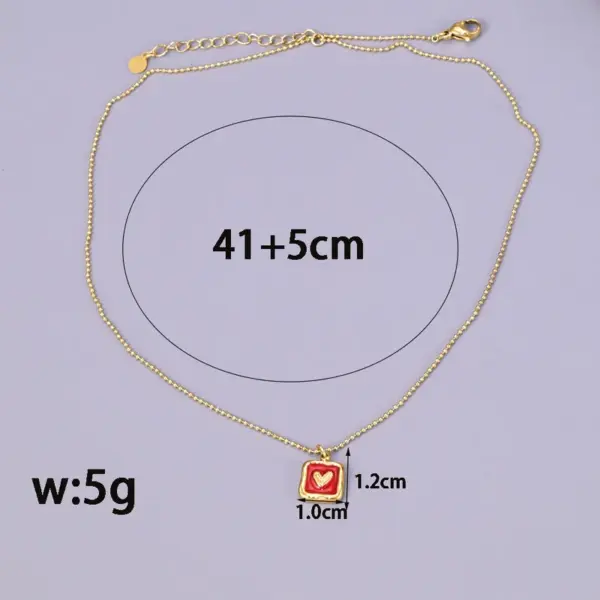 Wholesale 304 Stainless Steel Square Heart Shape PVD Coated Enamel 18K Real Gold Plated IG Style Waterproof Non Tarnish Enamel Ball Chain Lobster Trigger Clasp Closure Pendant Necklace