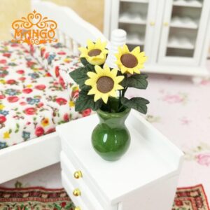 Wholesale 1:12 DOLLHOUSE DOLLHOUSE mini model handmade ob11 plant green porcelain bottle sunflower flower arrangement pot
