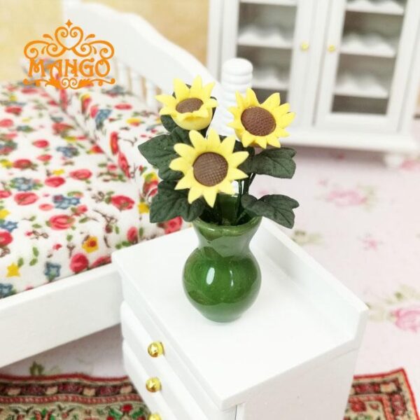 Wholesale 1:12 DOLLHOUSE DOLLHOUSE mini model handmade ob11 plant green porcelain bottle sunflower flower arrangement pot