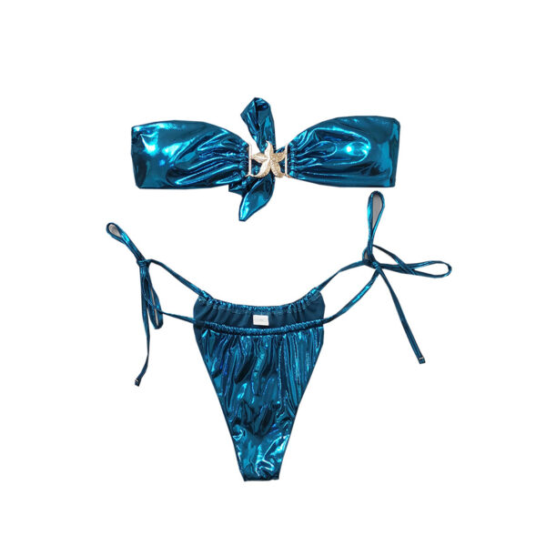 Wholesale 24 AliExpress Amazon popular sexy tube top split bikini blue glossy Golden Starfish swimsuit for women