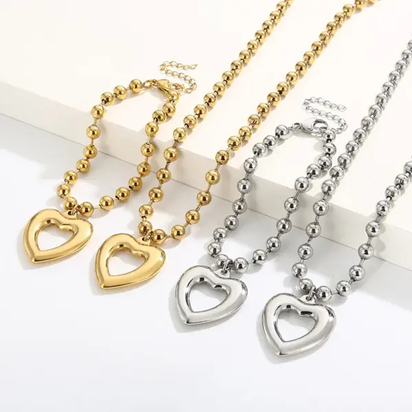 Wholesale PVD Coated 18K Gold Plated Heart Shape Stainless Steel Streetwear Waterproof Non Tarnish Bracelets Necklace
