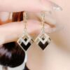 Wholesale High-end Elegant Black Diamond Earrings Japanese and Korean-style Niche Design Light Luxury Distinctive Geometric Earrings Exquisite Ear Buckle for Women