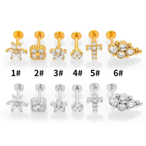 Wholesale 1 Piece Lip Rings Casual Simple Style Four Leaf Clover Plant 316L Stainless Steel Waterproof Non Tarnish Surgical Steel Zircon Ion Plating (IP) 14K Gold Plated Lip Rings Ear Cartilage Rings & Studs