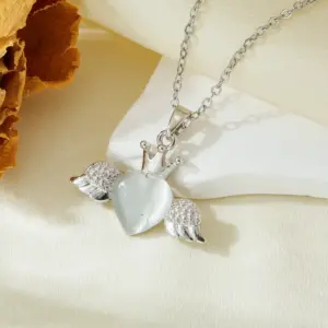 Silver Angel Crown White Stone Necklace T021
