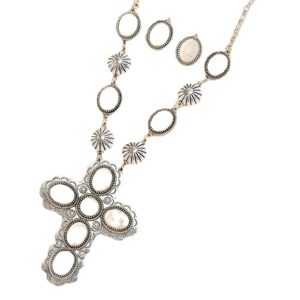 Wholesale Cross-border Europe and the United States New Vintage cross necklace turquoise earrings Bohemia original design