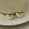 Wholesale 1 Pair Cute Pearl Bee Plating Copper 18K Gold Plated Ear Studs