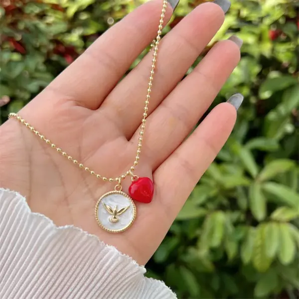 Copper Ball Chain 18K Gold Plated Inlay Cross Heart Shape Zircon Pendant Necklace