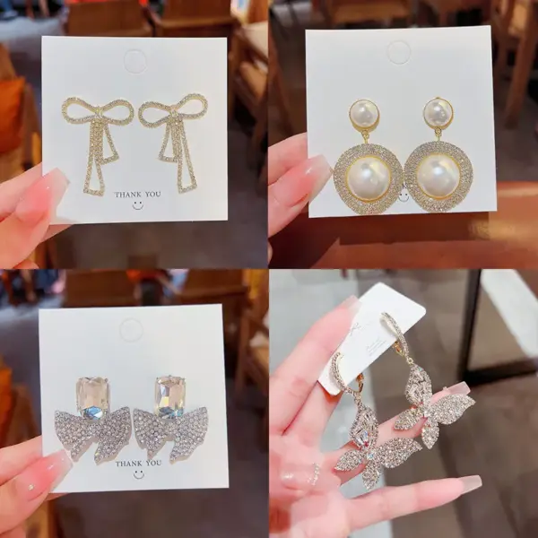 Fashion Tassel Butterfly Bow Knot Copper Inlay Artificial Pearls Rhinestones Earrings 1 Pair