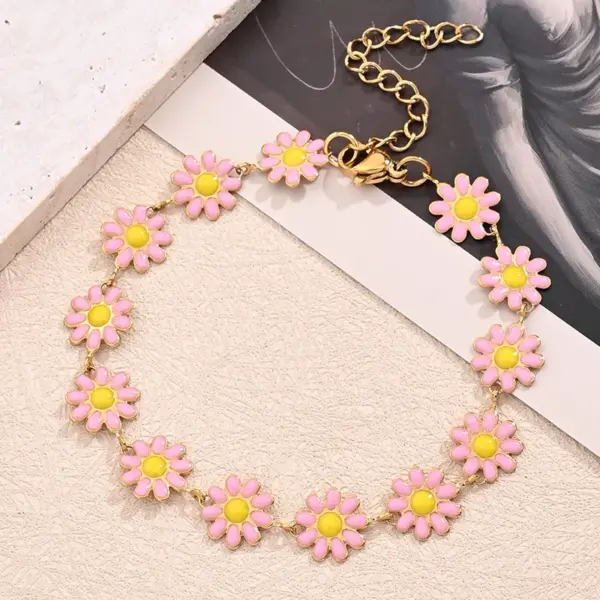 Wholesale Bohemian Simple Style IG Style Simple Flower Petal 304 Stainless Steel 18K Gold Plated Bracelets In Bulk