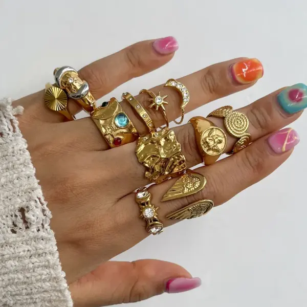 Wholesale 304 Stainless Steel Exaggerated Zircon Ring High-end Vintage Ring Titanium Steel Hand Jewelry Rings