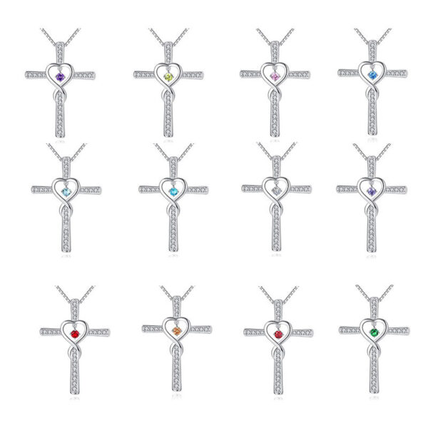 Wholesale Cross-border wish European and American fashion cross religious inlaid zircon pendant necklace love-shaped necklace jewelry