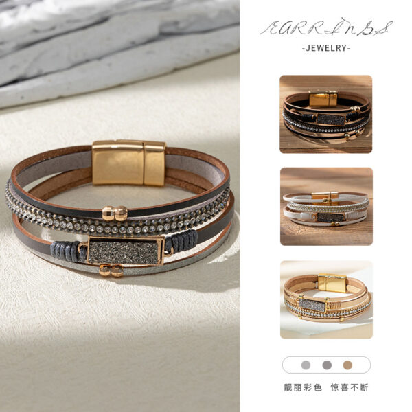 Wholesale Multi layer diamond crystal magnetic buckle bracelet