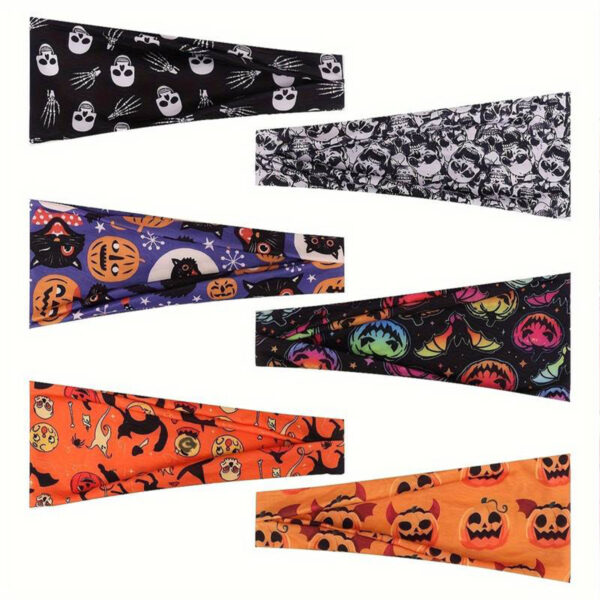 Wholesale Cross-border European and American Halloween skull print headband, sports elastic headband, funny pumpkin print bouquet headband
