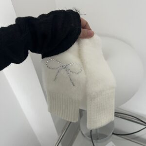 White half finger gloves single bow / One size fits all