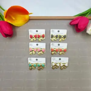 Butterfly Bow Shape Half Drop Oil Earrings Random Color / 18k