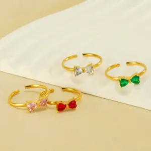Wholesale PVD Coated 18K Gold Plated Bow Knot 304 Stainless Steel Retro Sweet Waterproof Non Tarnish Open Rings
