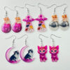 Wholesale Acrylic Cat Pink Disco Earrings
