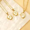 Wholesale Jewelry IG Style Letter Titanium Steel Shell 18K Gold Plated Inlay Pendant Necklace