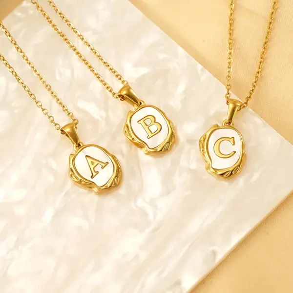 Wholesale Jewelry IG Style Letter Titanium Steel Shell 18K Gold Plated Inlay Pendant Necklace