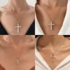 Wholesale Stainless Steel Copper Metal IG Style Plating Inlay Cross Rhinestones Zircon Artificial Pearls Necklace