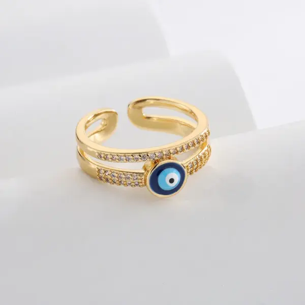 Wholesale Fashion Copper Plating 18k Gold Zircon Dripping Devil's Eye Geometric Open Ring Female New